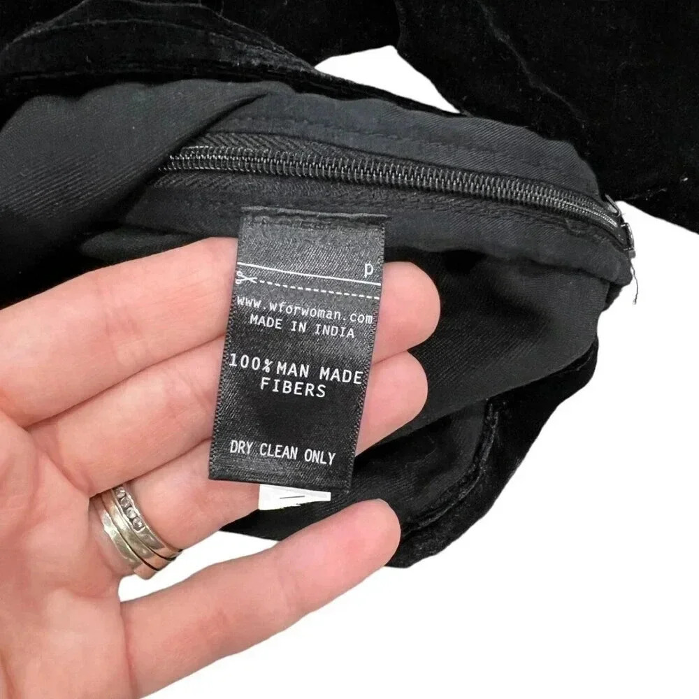 Wishful Black Beaded Velour Cropped Top 8 - Picture 3 of 4